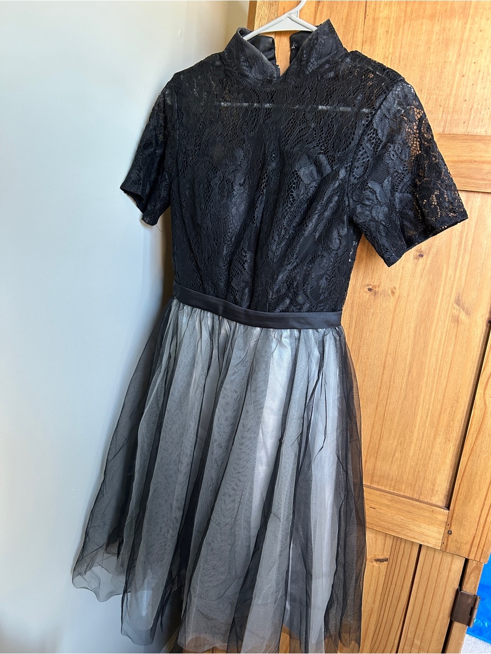 Black Lace & Tulle Midi Dress
